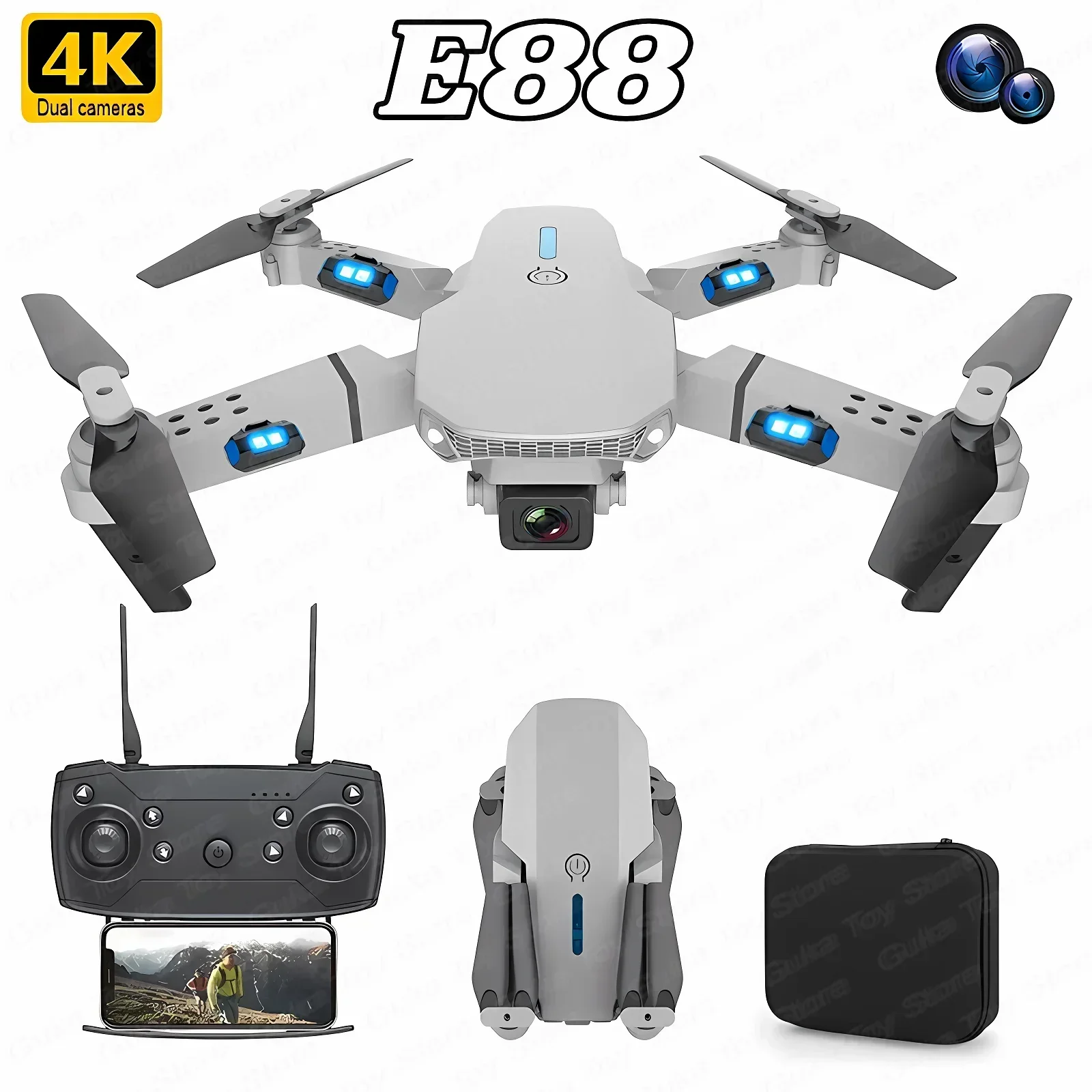 折りたたみ式クワッドコプター,e88プロ広角fpv,wifi - Rc Helicopter Case のレビューと価格